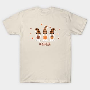 Say Hello Fall with cute gnomes with fall leaves T-Shirt